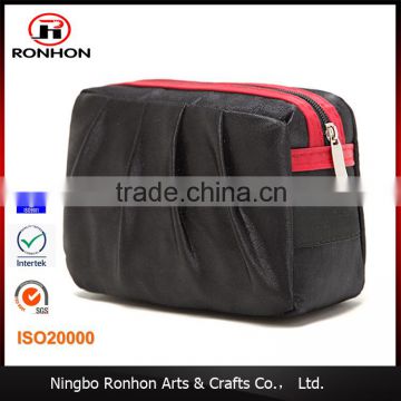 fashion black satin portable travel pouch toilet bag functional cosmetic bag