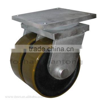 Swivel and fixed caster with polyurethane double wheel iron core
