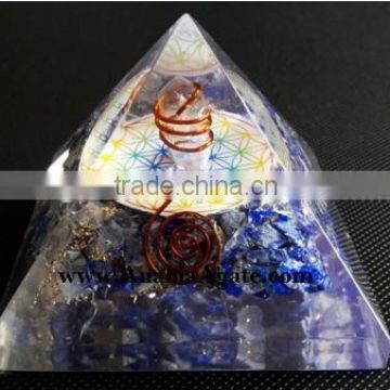 Lapis Lazuli Orgone Pyramids With Copper Coil and Flower Of Life Symbol