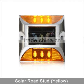 Yellow LED flashing light solar power aluminum 3M reflective road stud