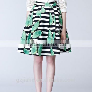 Hot sale fashion women A-line fresh printing Pleated skirts high waist skirt wholesale dress
