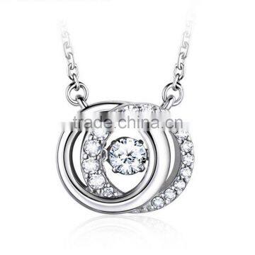 2017 New Design 925 Sterling Silver Double Rings Pendant Necklace