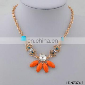 Bib and foral orange pendant with transperament crystal bib necklace jewelry