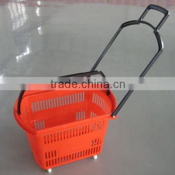 2014 hot design rolling shopping basket plastic wheel supermarket basket in alibaba store