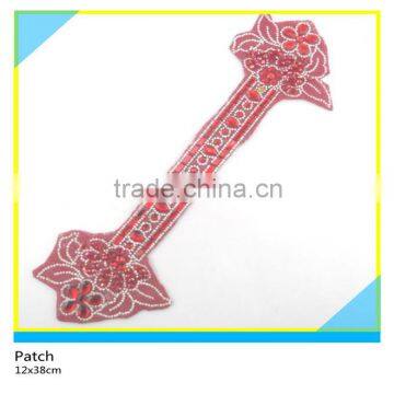 Garment Decoration Applique Hotfix Red Beads Mix Glass Rhinestone Patch 12x38cm