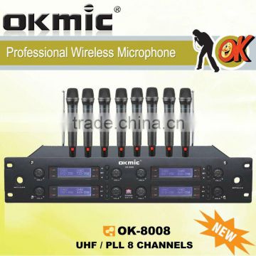 OK-8008 UHF/PLL 8 Channel wirelesss microphone system