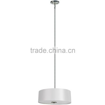 4 light chandelier(Lustre/La arana) in satin steel finish with a round 22" pristine white fabric shade