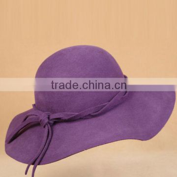 100% Wool Purple Ladies Fashion Trilby Wide Brim Floppy Hat