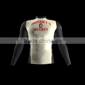Polyester Spandex Long Sleeves District 5 Compression Shirt / Rash Guard with Club Logo, Player Name and Number at Sleeves
