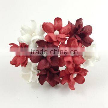 Red White, Small Handmade Mulberry Paper Flower, Wedding Party, Scrap-booking Crafts Pastel