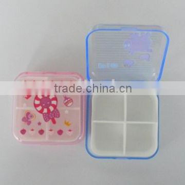 square shape plastic pill box with 4 cabins