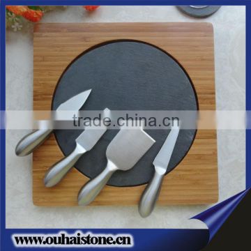 Natural wood tray round slate stone eco friendly dinner plates