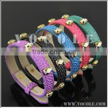 Bright colorful genuine leather watchband adjustable with metal snake design bracelet