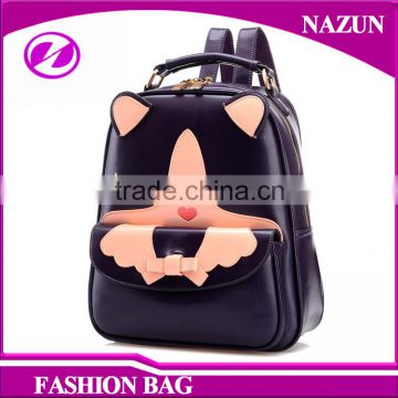 sweet cat pattern high school bag 2016 trendy artificial leather girls fashion backpack