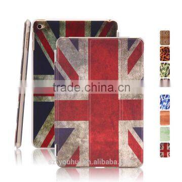 Best Selling Ultra Slim Smart Magnetic PU Leopard Camouflage Wood UK Flag Design Cover Case for iPad Mini 4