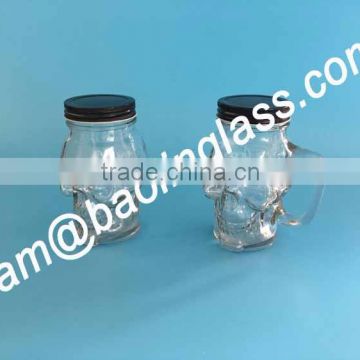 new 500 ml Mason Jar Novelty Heavy Base Glass Face Drinking Mug cup with Glass Handles