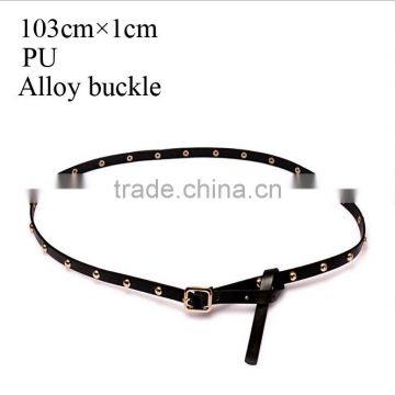 Wholesale rivet decorated square buckle sex women lady thin PU waist belt