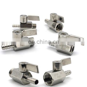 MINI Ball valve Stainless steel Handle 1/4 3/8 1/2 to 7mm 10mm 8mm 12mm Pipe Pagoda adapter female male 304 SS 2 way ball valve