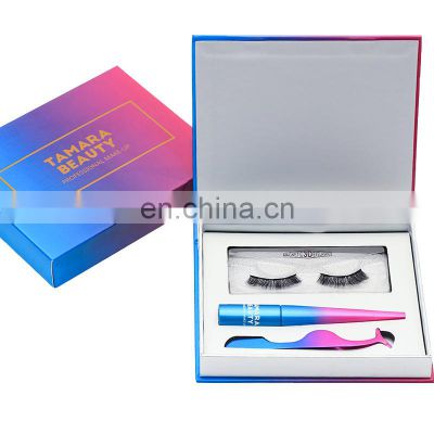 Custom oem blank paper eyelash velvet packaging box empty lashes package with ribbon