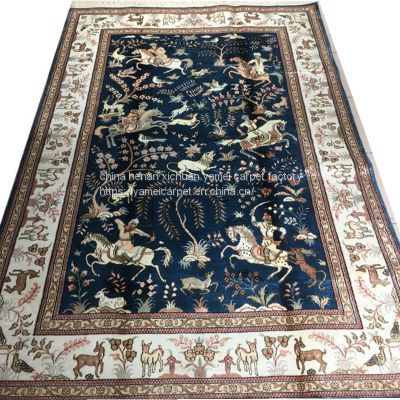 Yamei Lagend hunting scenery handmade silk persian rug and tapestry for sale