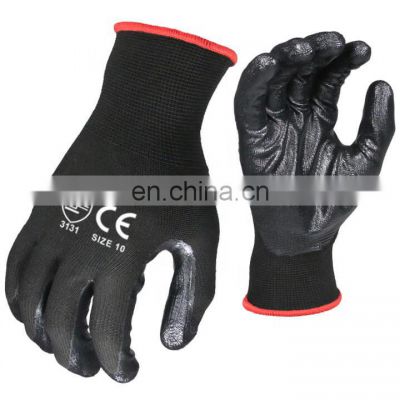 13 Gauge Industrial nitrile smooth coated  Antiskid Black Hand Nitrile Coated Safety Work Gloves