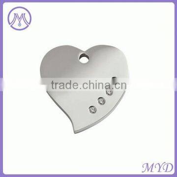 diamante heart shiny polished stainless steel pet ID tag