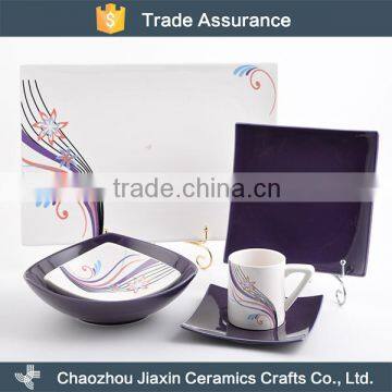 Wholesale purple decal ceramic fine china colorful dinnerware sets