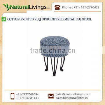 Cotton Plain Rug Upholstered Metal Leg Stool
