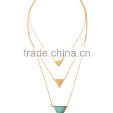 Wholesale three layers triangle turquoise necklace