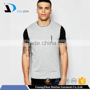 China OEM Men 's Gray new design wholesale comfortable zipper pocket 100%cotton t-shirt