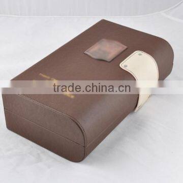 Wholesale custom high-grade PU leather 2 bottles of red wine box, deep coffee color storage box