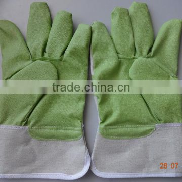 Green PVC imitation leather working safety gloves