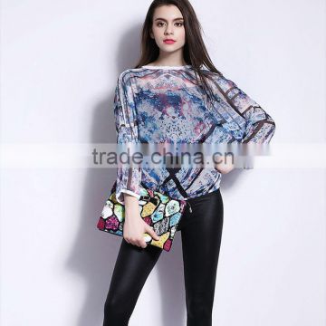 Latest blouse design pictures,3/4 sleeve loose blouse for high quality