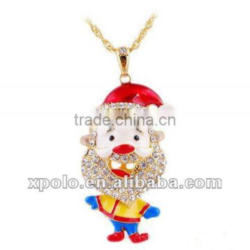 Plating Gold Chain/Drop Of Oil Hat And Clothing/Cute Crystal Setting Santa Claus Pendant Necklace