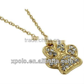 17" Length Chain And 1.5" * 1.0" Paw Print Pendant Goldtone Choker Necklace