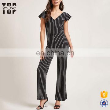 Guangzhou factory allover pinstripe women clothing fitness sport jumpsuit