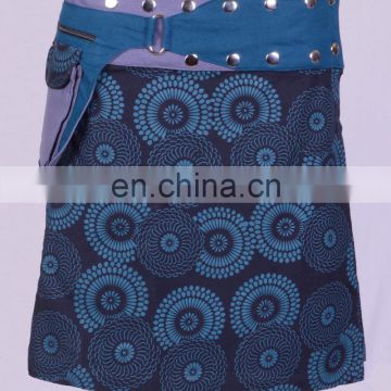 Lovely Crystal Blue Shade Dot Print Gypsy Wrap Around Skirt With Belt HHCS 111 J