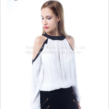 Long Sleeve Round Neck Cold Shoulder Women’s Spring Blouse