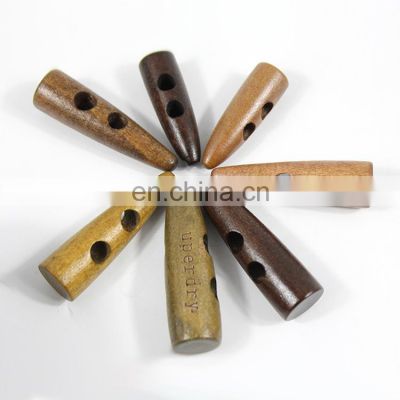 50Mm 2 Holes Brown Washable Logo Engraved Natural Coat Rope Wood Toggle Button
