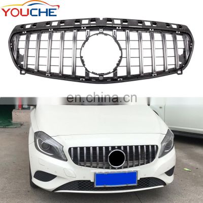 GT R style front bumper hood grille grill for Mercedes A class W176 pre facelift 2013-2015 silver ABS mesh A200 A250