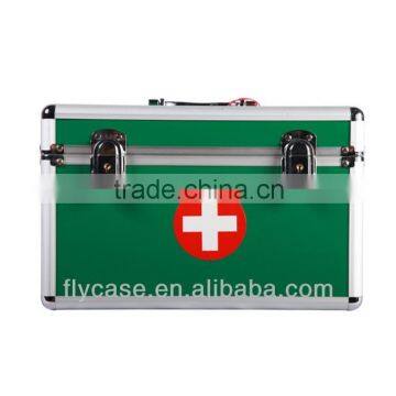 green aluminum kit case for handle aluminum frist aid box with divider