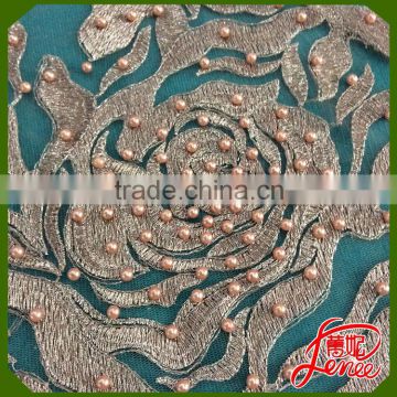 Reasonable Price Polyester Product Plain Embroidery Fabric with Pearl Design