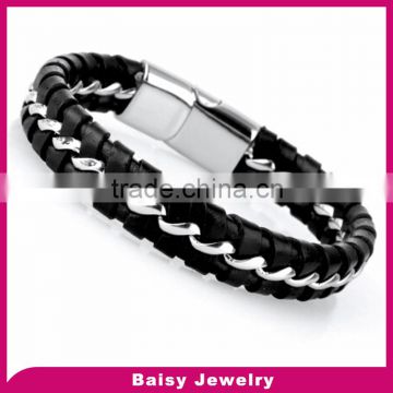 latest design high quality stainless steel leather bracelet men jewelry