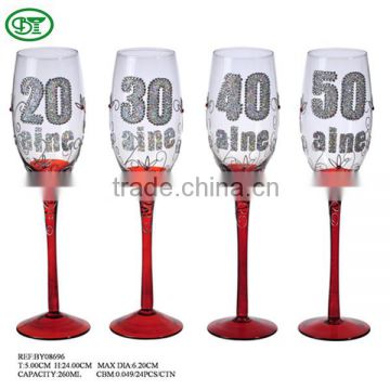 white glass with red stem for party craft