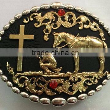 Men's Cowboy Oval Big Rodeo Belt Buckle Gold Western Prayer Buckle