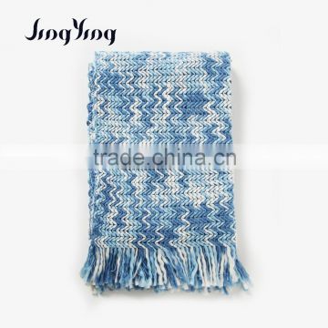 Most popular 100% acrylic yarn dyed crochet blanket for multiple use blue/white home blanket