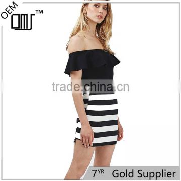 2017 OEM Spring Black and White Stripe High Weist Cotton Skirts