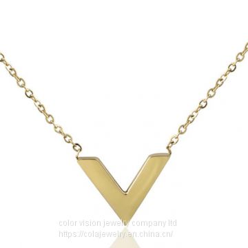 Ladies Jewelry Fashion Stainless Steel Gold Plated Letter′s Pendant Necklace V sharp Pendant Necklace