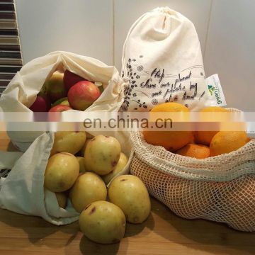 Recycled cotton drawstring reusable produce grocery bag