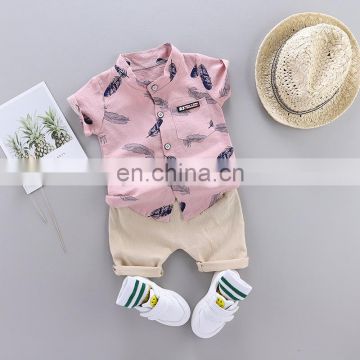 2020 Summer Children Kids Boys Clothing Set Short Sleeve Feather Shirt+ Shorts Casual Outfit